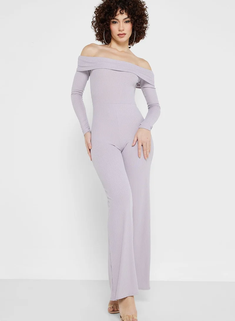 boohoo Bardot Wide Leg Jumpsuit