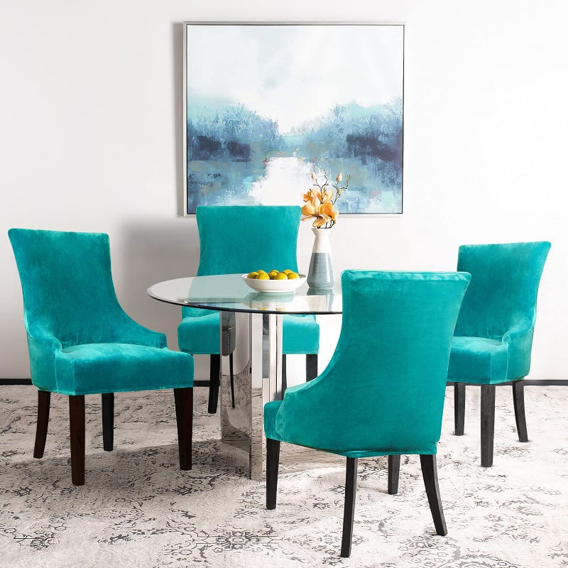 Lellen Velvet Stretch Wingback Chair Cover Slipcover - Reusable Protector Cover for Dining Room Banquet Home Decor etc Machine Washable Hand Washable (Set of 1  Teal) - Image 2