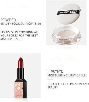 VENZEN Makeup Beauty Cream 3pcs Gift Box Carpet Flowers Colors Ivory White Foundation Powder Moisturizing Concealer Lipstick - Image 3