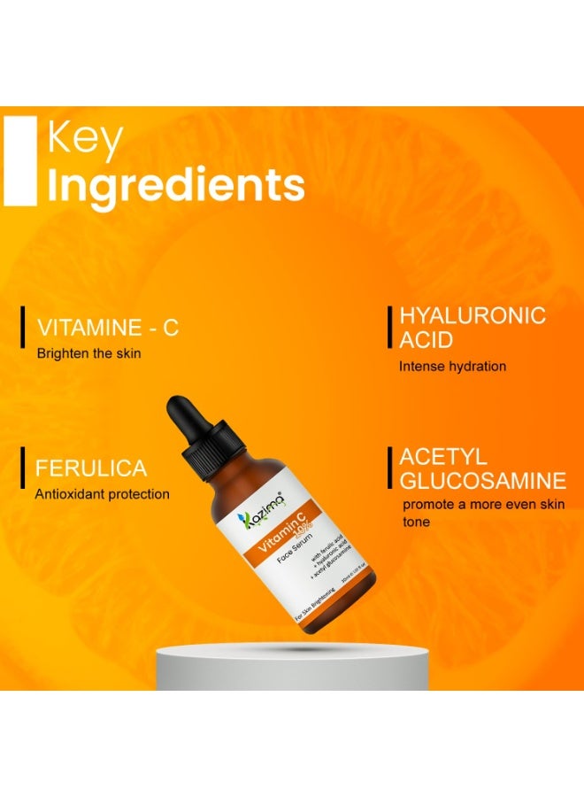 KAZIMA 10% Vitamin C Face Serum for Glowing Skin with 0.5% Ferulic Acid | Targets Dark Spot & Hyperpigmentation | For Dull Skin | Vitamin C Serum for Oily Skin | Suitable for Men & Women | 30 ml - Image 3
