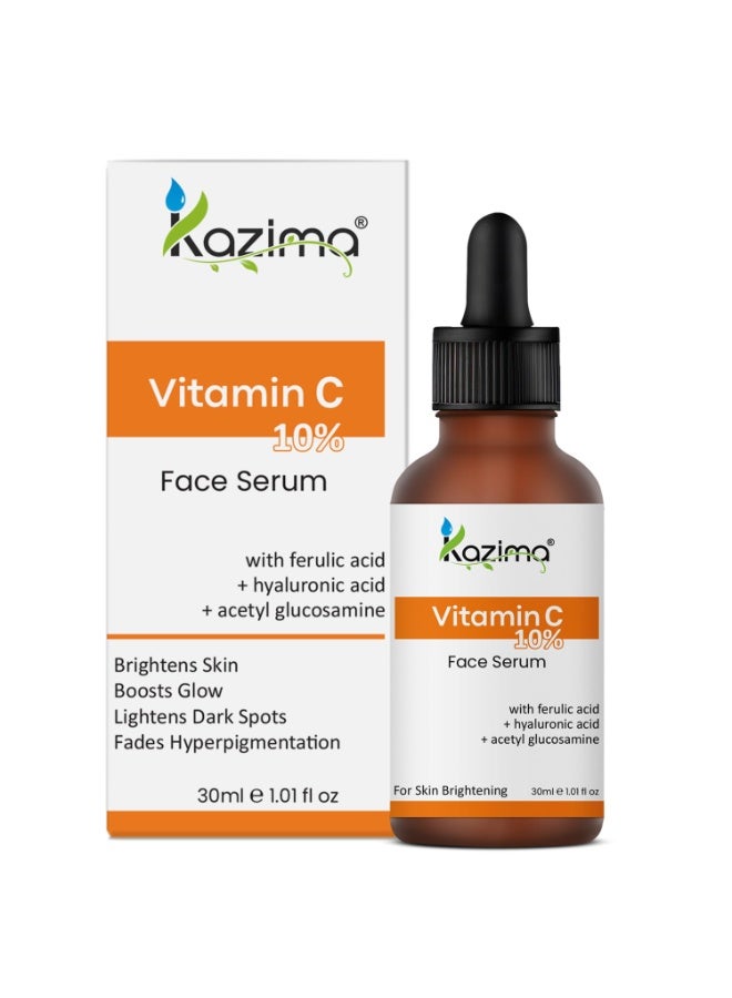 KAZIMA 10% Vitamin C Face Serum for Glowing Skin with 0.5% Ferulic Acid | Targets Dark Spot & Hyperpigmentation | For Dull Skin | Vitamin C Serum for Oily Skin | Suitable for Men & Women | 30 ml - Image 1