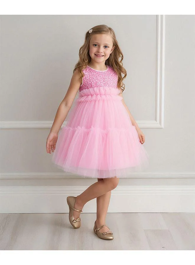 Mark & Mia Mark & Mia Sequin Embroidered Tulle and Bow Detailing Party Dress - Pink