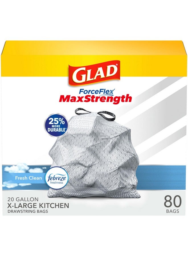 Glad ForceFlex MaxStrength XL Kitchen Trash Bags, 20 Gal, Fresh Clean, 80 Ct (Package May Vary) - Image 1