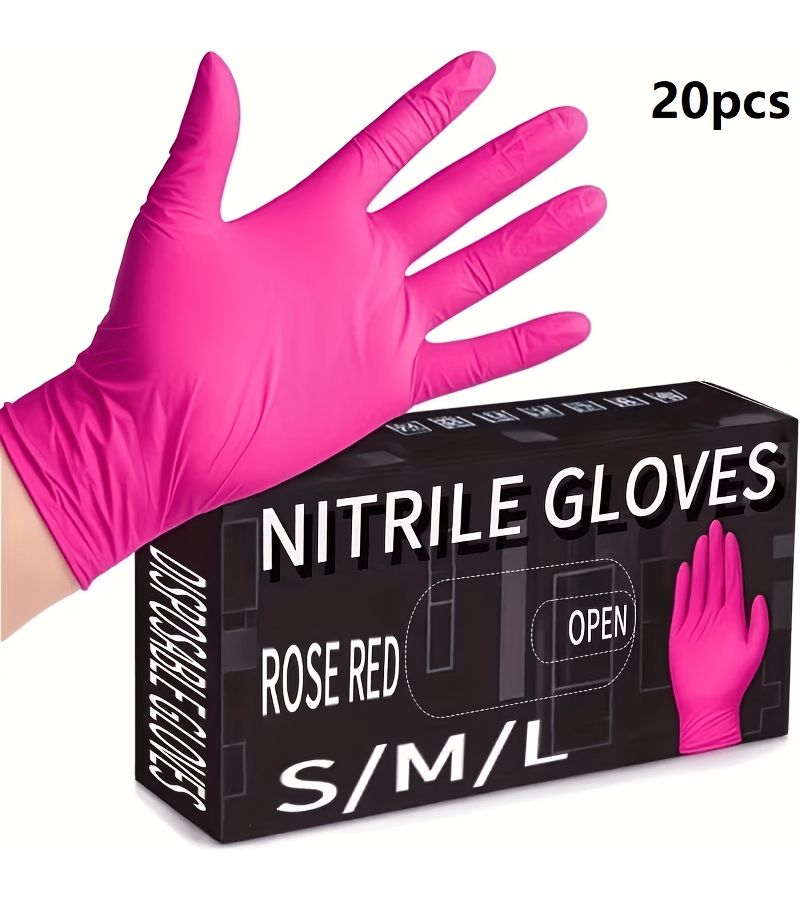 Pink Disposable Nitrile Gloves for Cleaning Pet Care Hair Dyeing Size L - Image 1