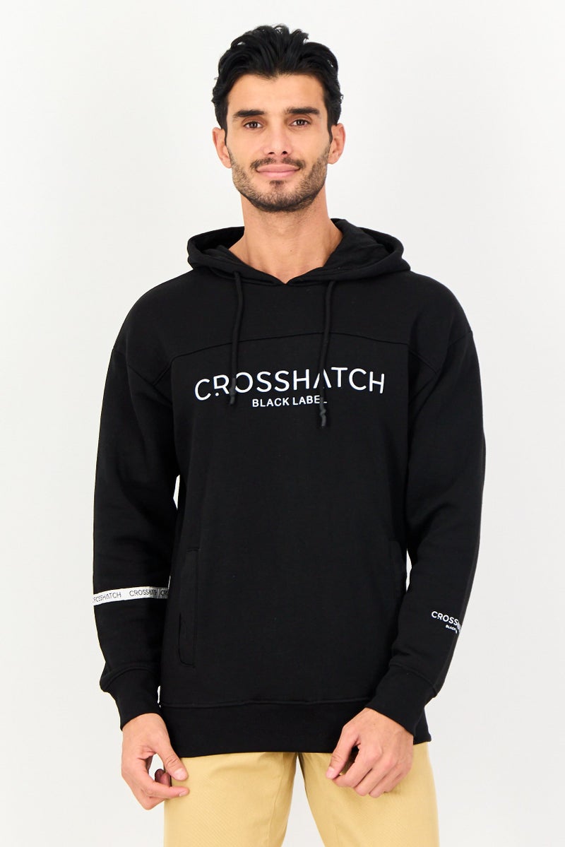 CROSSHATCH Men Brand Logo Long Sleeve Hoodie, Black - Image 1