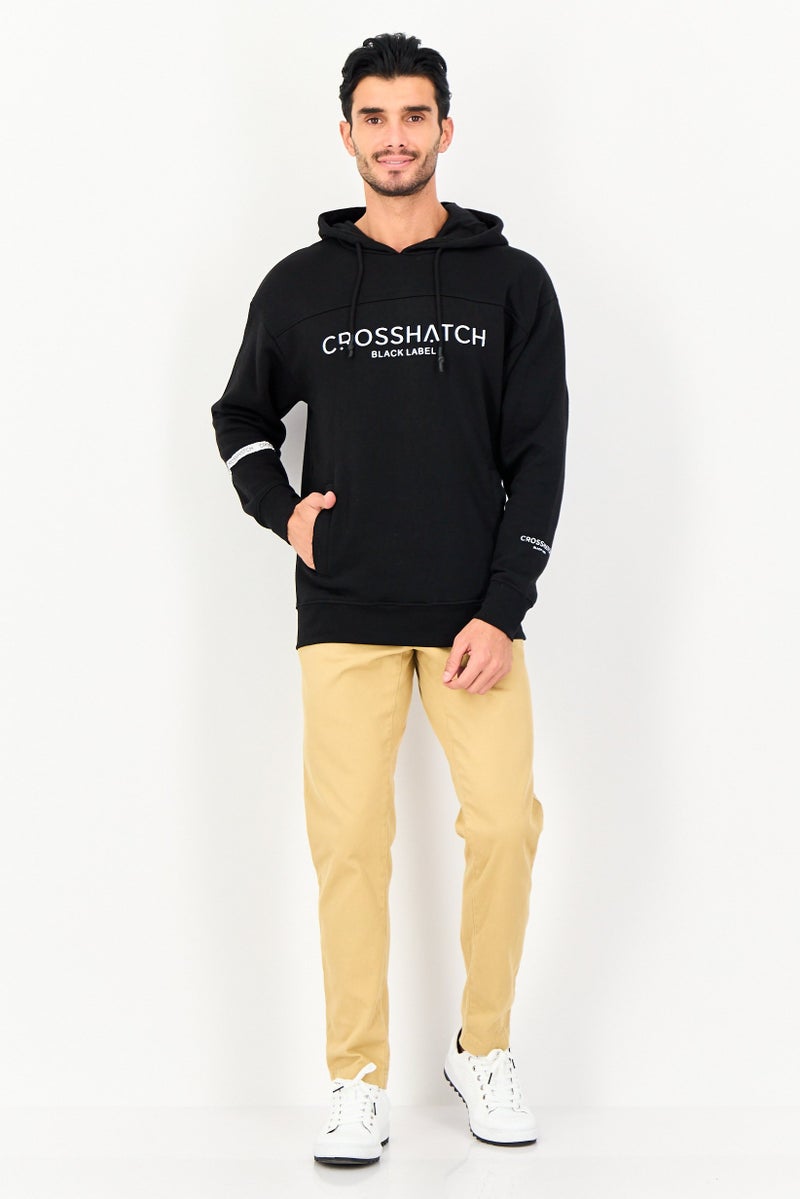 CROSSHATCH Men Brand Logo Long Sleeve Hoodie, Black - Image 2