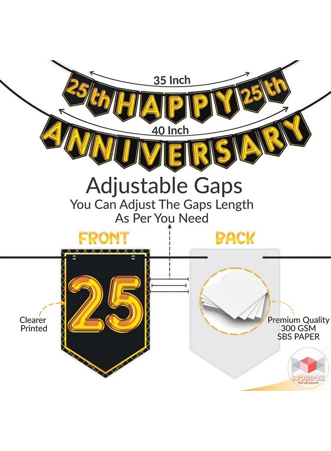 Wobbox Happy Anniversary Bunting Banner Black & Golden Shiny Font 25th Year Happy Anniversary, Anniversary Decoration for Home, Happy Anniversary Decoration Item, Marriage Anniversary Decoration Item - Image 2
