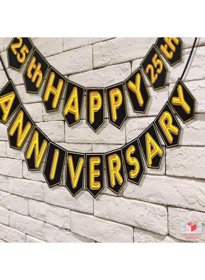 Wobbox Happy Anniversary Bunting Banner Black & Golden Shiny Font 25th Year Happy Anniversary, Anniversary Decoration for Home, Happy Anniversary Decoration Item, Marriage Anniversary Decoration Item - Image 4