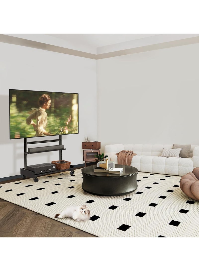 Rfiver Heavy Duty TV Stand with Wheels for Most 40-86 Inch TVs up to 150lbs, Height Adjustable Mobile TV Stand with Shelf, Floor TV Stand for Living Room, TV Cart Max VESA 600x400mm, Black - Image 2