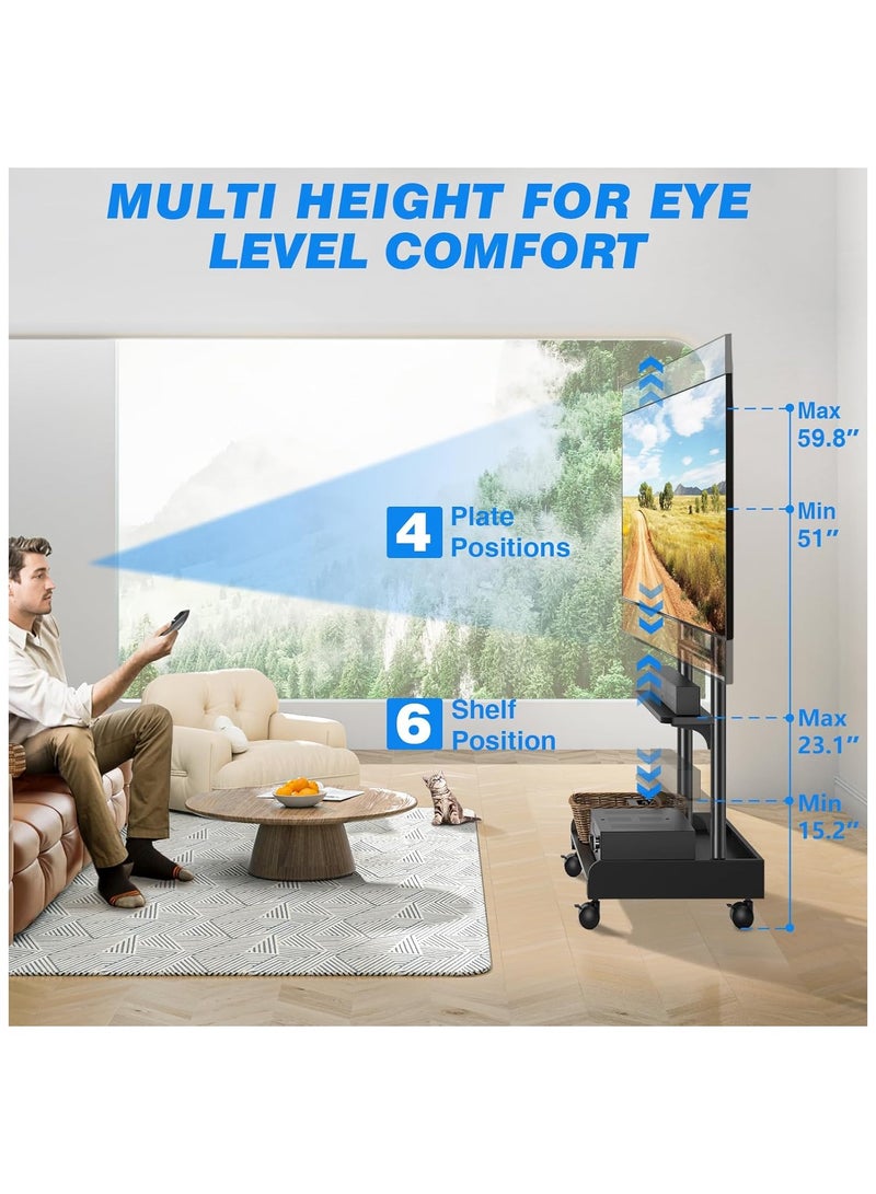 Rfiver Heavy Duty TV Stand with Wheels for Most 40-86 Inch TVs up to 150lbs, Height Adjustable Mobile TV Stand with Shelf, Floor TV Stand for Living Room, TV Cart Max VESA 600x400mm, Black - Image 3