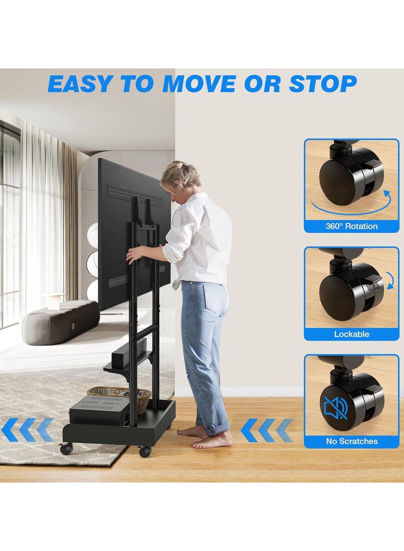 Rfiver Heavy Duty TV Stand with Wheels for Most 40-86 Inch TVs up to 150lbs, Height Adjustable Mobile TV Stand with Shelf, Floor TV Stand for Living Room, TV Cart Max VESA 600x400mm, Black - Image 4