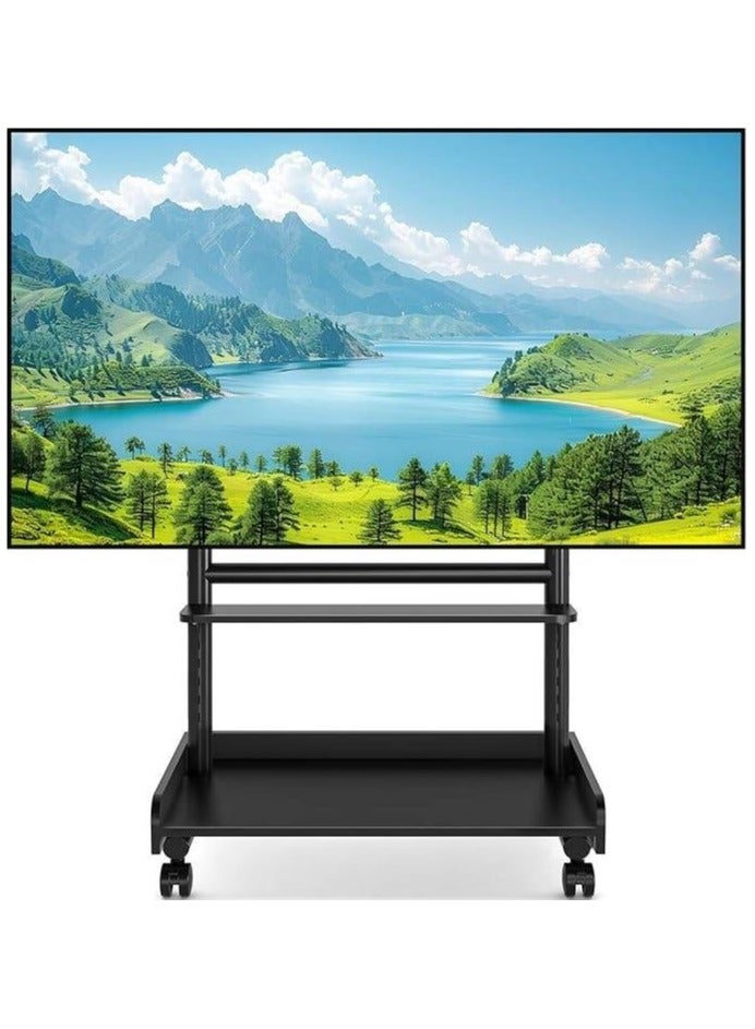 Rfiver Heavy Duty TV Stand with Wheels for Most 40-86 Inch TVs up to 150lbs, Height Adjustable Mobile TV Stand with Shelf, Floor TV Stand for Living Room, TV Cart Max VESA 600x400mm, Black - Image 1