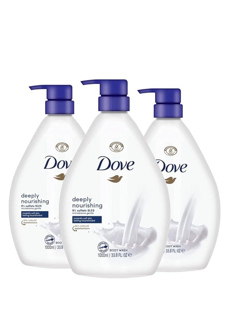 Dove Shower Bath | Moisturising Body Wash 1000ml | Deeply Nourishing Body Wash | With Integrated Pump, Pack of 3
