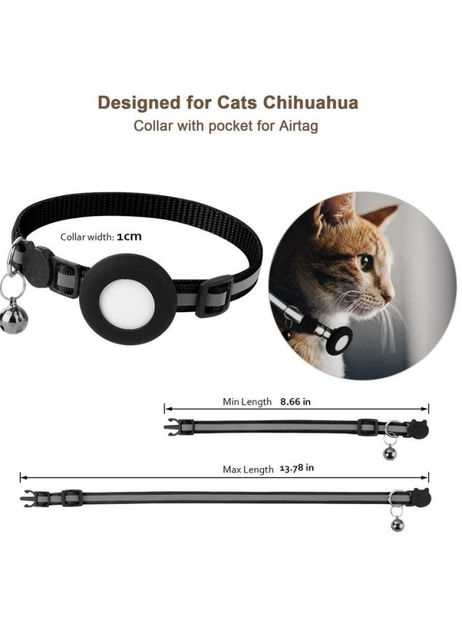Airtag Cat Collar Breakaway with Bell Reflective Kitten Collar with Apple Airtag Cat Collar Holder Adjustable 22 to 35cm Safety Buckle for Girl Boy Cats Pet Supplies Accessories Gifts Black - Image 3
