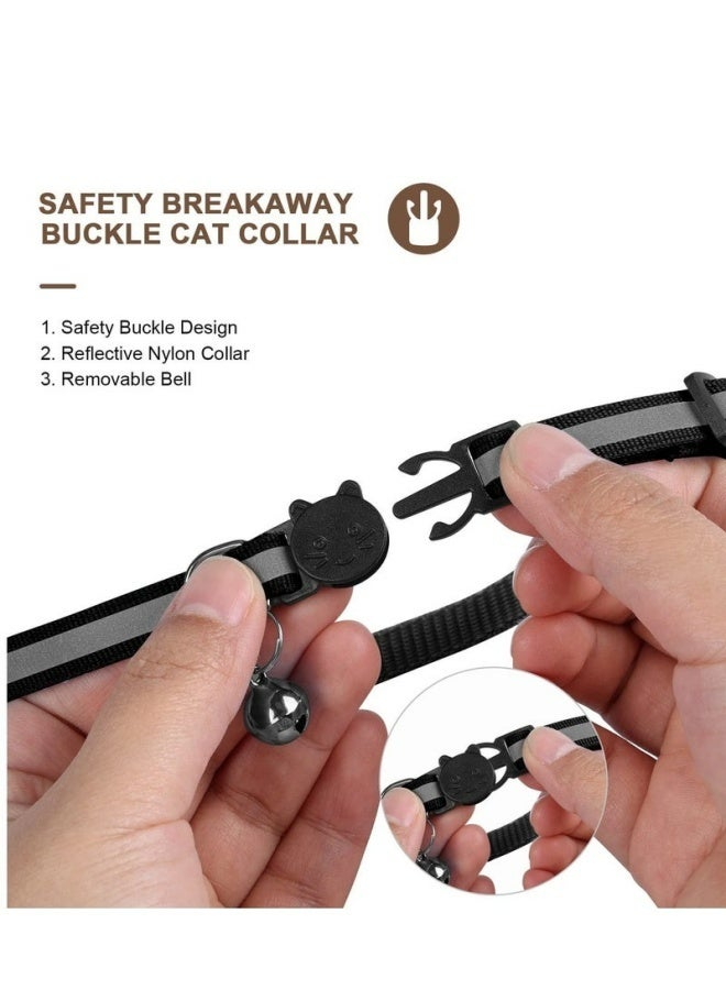 Airtag Cat Collar Breakaway with Bell Reflective Kitten Collar with Apple Airtag Cat Collar Holder Adjustable 22 to 35cm Safety Buckle for Girl Boy Cats Pet Supplies Accessories Gifts Black - Image 4