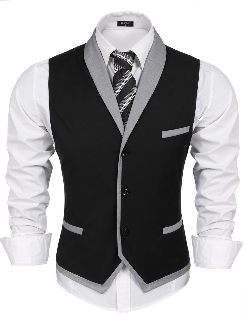 COOFANDY Men's V-neck Sleeveless Slim Fit Vest Business Suit Jacket Dress Vest, Black, XX-Large - Image 1