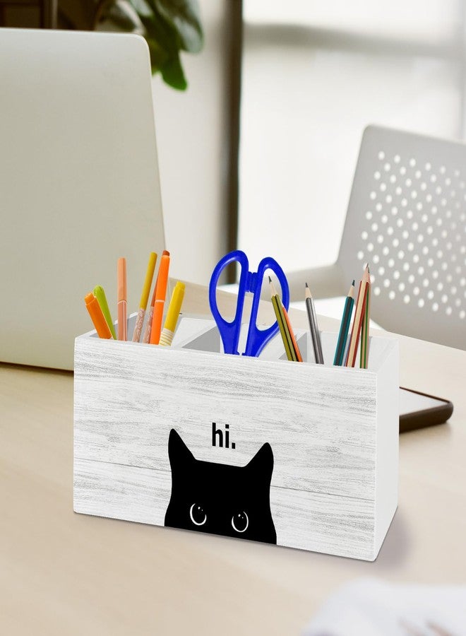 XLDLIOO Hi Black Cat Pen Pencil Holder Organizer for Desk Accessories, Black Cat Mom Lady Lovers Owner Gifts Wooden Box Sign Desk Decor for Home Office Decoration, Pet Lover Gifts - Image 3