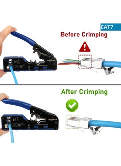 MESHIV Meshiv Passthrough Crimping Tool Cat5 Cat7 Multifunctional Crimp Tool Alloy Carbon Steel 6P 8P RJ11 RJ12 RJ45 STPUTP Ethernet Cable Modular Crimping Tool cat 7 crimping tool Yellow Black  - Image 3