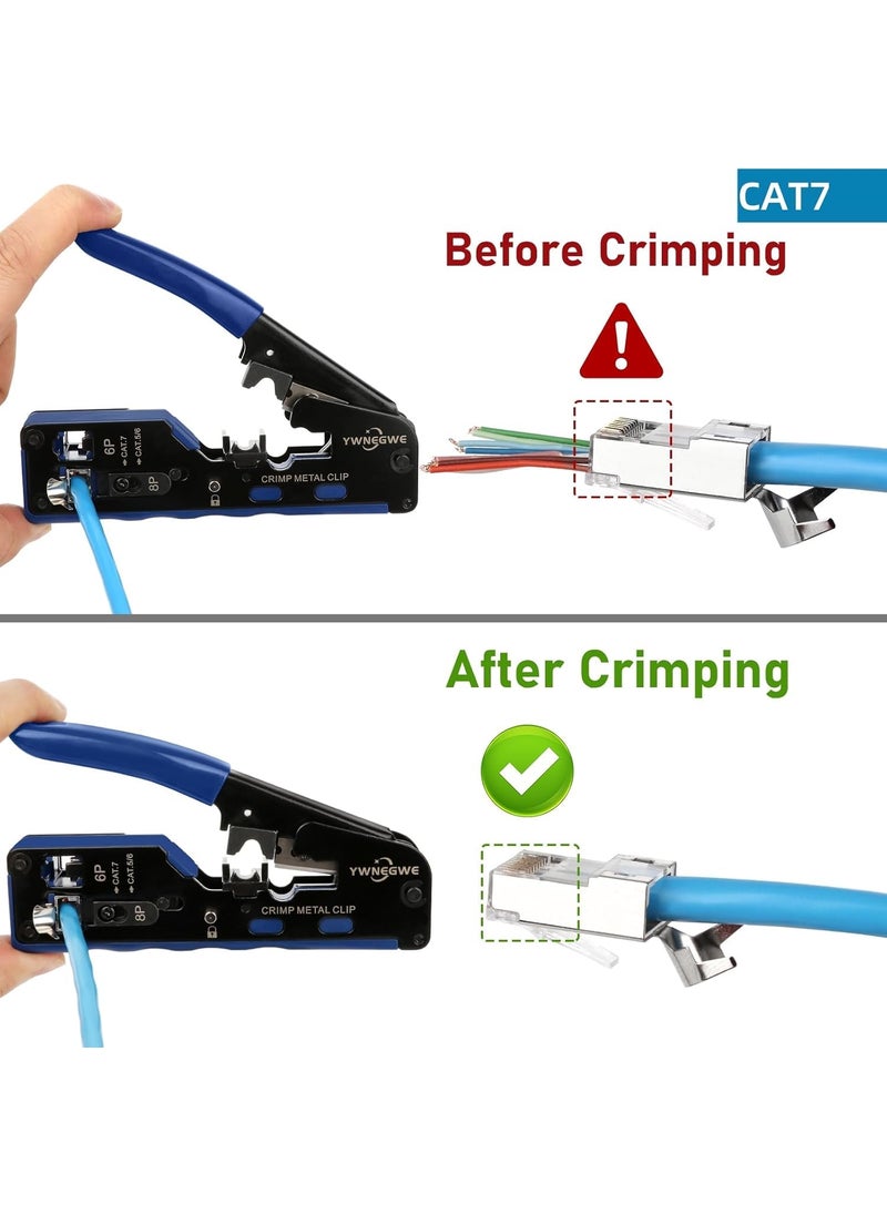 MESHIV - Meshiv Passthrough Crimping Tool Cat5 Cat7 Multifunctional Crimp Tool Alloy Carbon Steel 6P 8P RJ11 RJ12 RJ45 STPUTP Ethernet Cable Modular Crimping Tool cat 7 crimping tool Yellow Black - Image 1