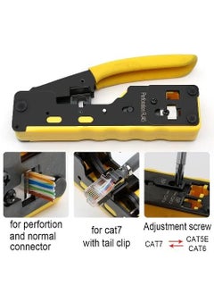 MESHIV Meshiv Passthrough Crimping Tool Cat5 Cat7 Multifunctional Crimp Tool Alloy Carbon Steel 6P 8P RJ11 RJ12 RJ45 STPUTP Ethernet Cable Modular Crimping Tool cat 7 crimping tool Yellow Black  - Image 4