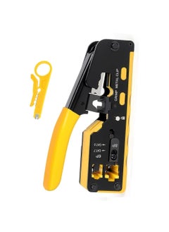 MESHIV Meshiv Passthrough Crimping Tool Cat5 Cat7 Multifunctional Crimp Tool Alloy Carbon Steel 6P 8P RJ11 RJ12 RJ45 STPUTP Ethernet Cable Modular Crimping Tool cat 7 crimping tool Yellow Black  - Image 1