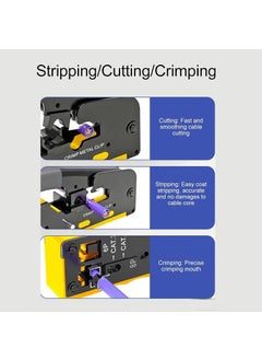 MESHIV Meshiv Passthrough Crimping Tool Cat5 Cat7 Multifunctional Crimp Tool Alloy Carbon Steel 6P 8P RJ11 RJ12 RJ45 STPUTP Ethernet Cable Modular Crimping Tool cat 7 crimping tool Yellow Black  - Image 5