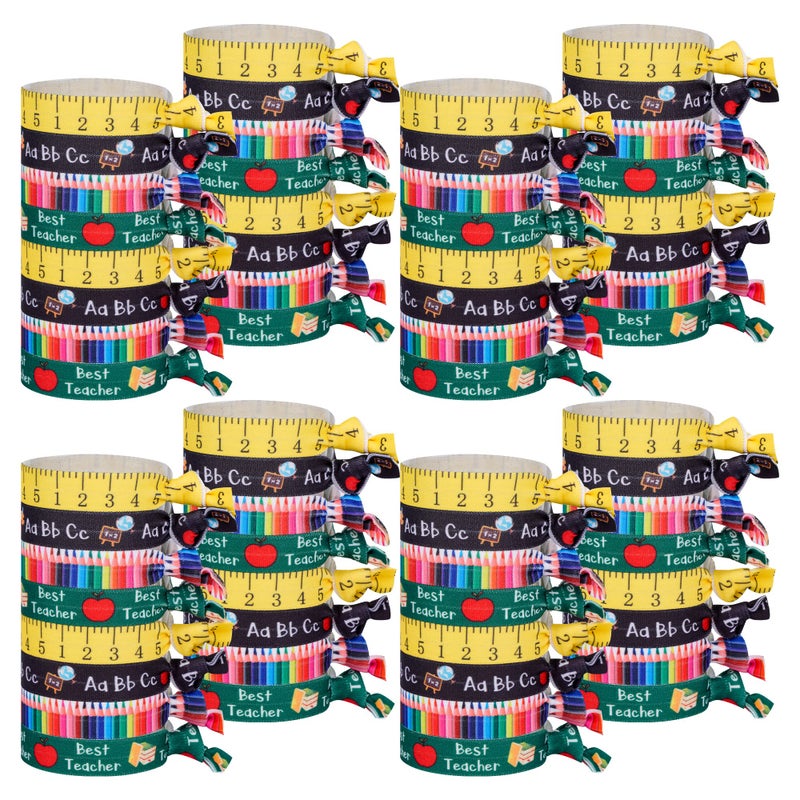 Kolewo4ever 48 Pieces Elastic Hair Tie Ribbon Ponytail Holder Kit - Teacher Survival Accessories with Elastic Ribbon Holders for Women and Girls
