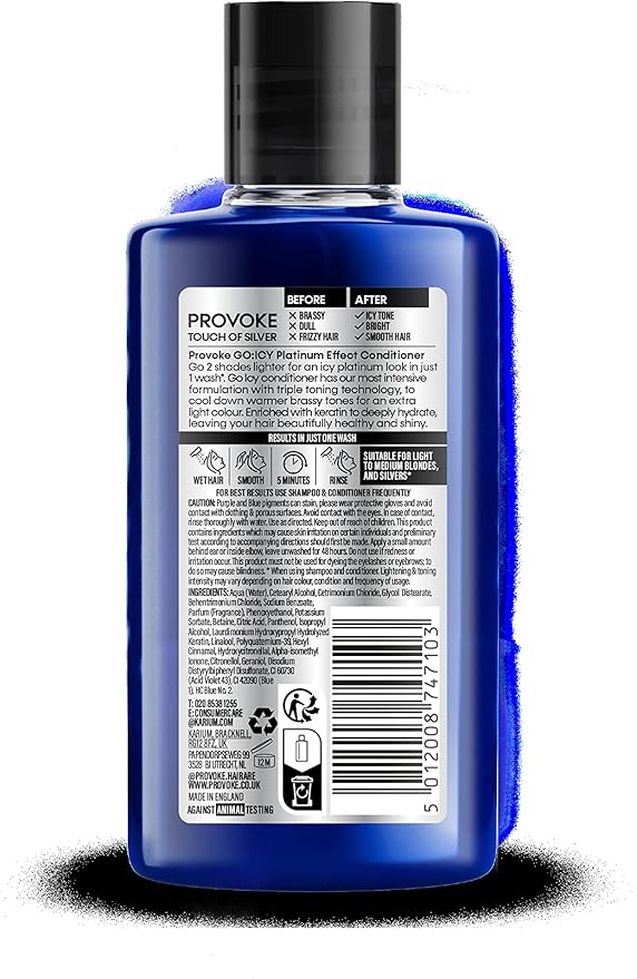 PROVOKE Touch of Silver Go Icy Shampoo 200ml Icy Platinum Look in Just 1 Wash Triple Toning Technology to Cool Down Brassy Tones Enriched with Keratin - Image 2
