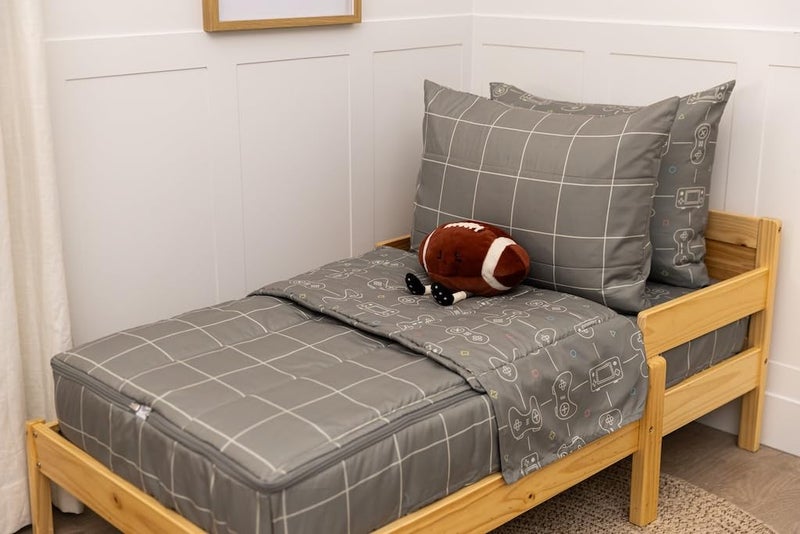 Beddy's Video Game Themed Durable Zipper Bedding for Kids, Bed in a Bag, Gray Comforter & Sheets with Gaming Controller Design for Gamers, Includes Pillowcase & Pillow Sham, Easy to Make & Wash - Image 5