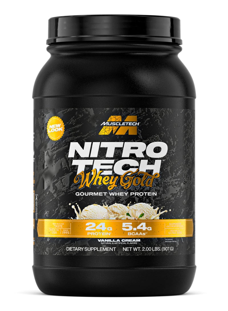 MuscleTech Nitro-Tech Whey Gold Gourmet Whey Protein - New Look - 24G Protein 5.4G BCAAs Vanilla Cream Natural & Artificial Flavors, Dietary Supplement, Net WT. 2.00 LBS. (907 G) - Image 1