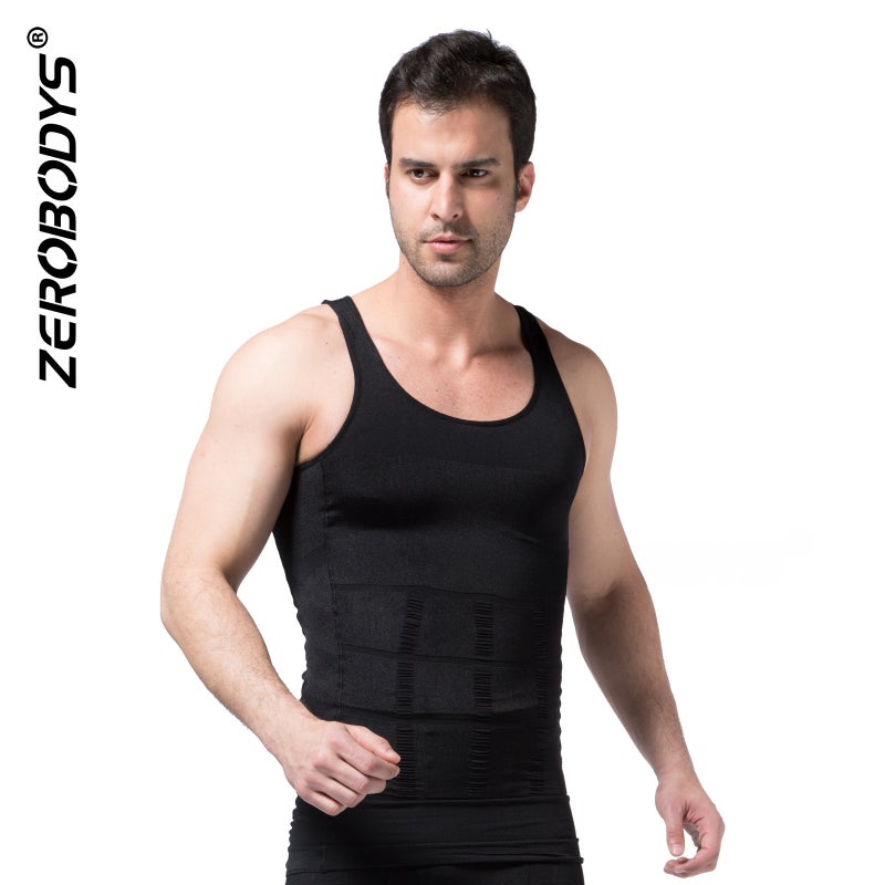 Mens Shapewear Tank Vest Slimming Compression Black  - Image 5