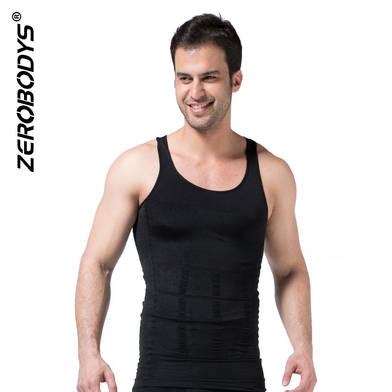 Mens Shapewear Tank Vest Slimming Compression Black  - Image 1