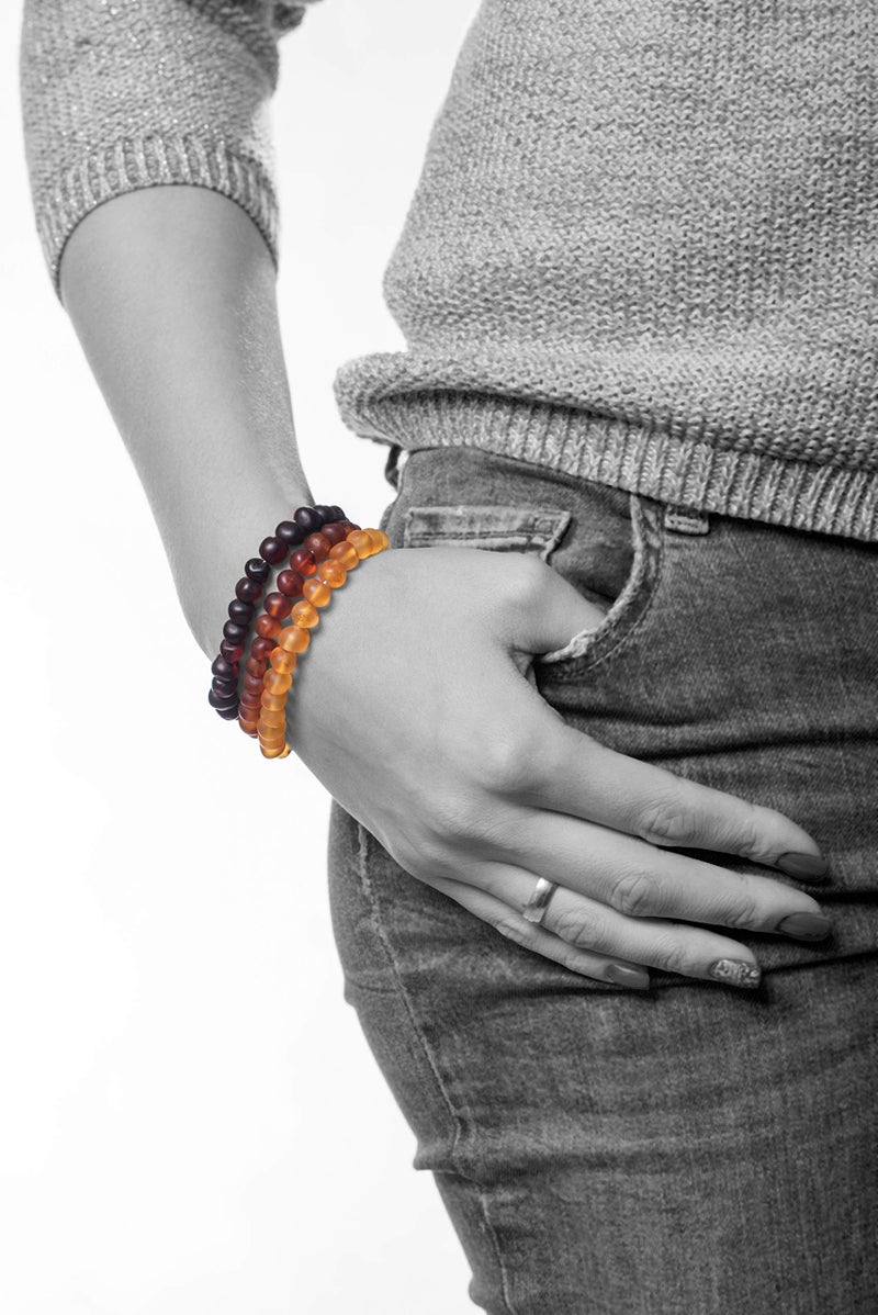AMBERAGE Natural Baltic Amber Bracelet for Adults (Women/Men) - Hand made From Raw-Unpolished/Certified Baltic Amber Beads(6 Colors) (7, Raw-Unpolished Dark Cherry) - Image 5