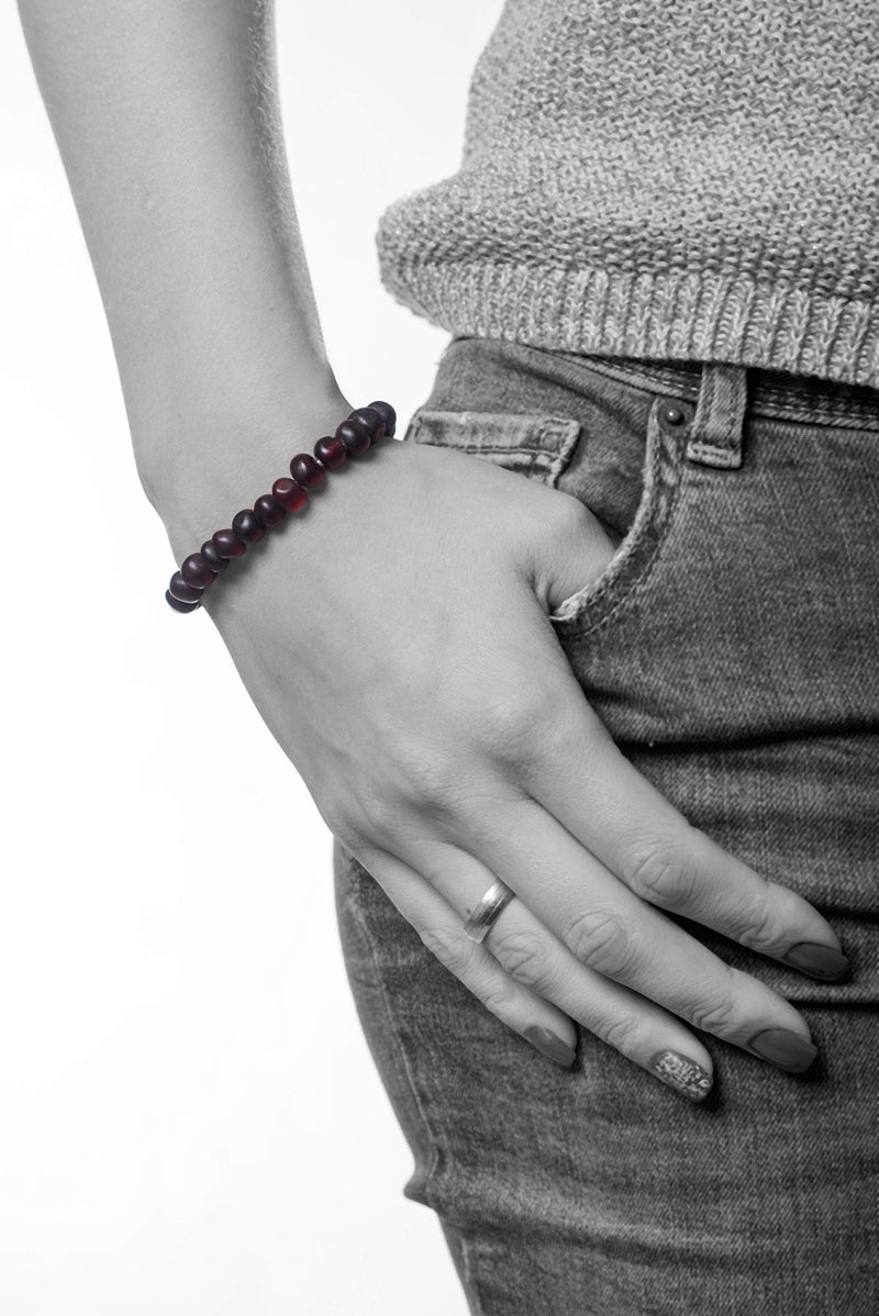 AMBERAGE Natural Baltic Amber Bracelet for Adults (Women/Men) - Hand made From Raw-Unpolished/Certified Baltic Amber Beads(6 Colors) (7, Raw-Unpolished Dark Cherry) - Image 3