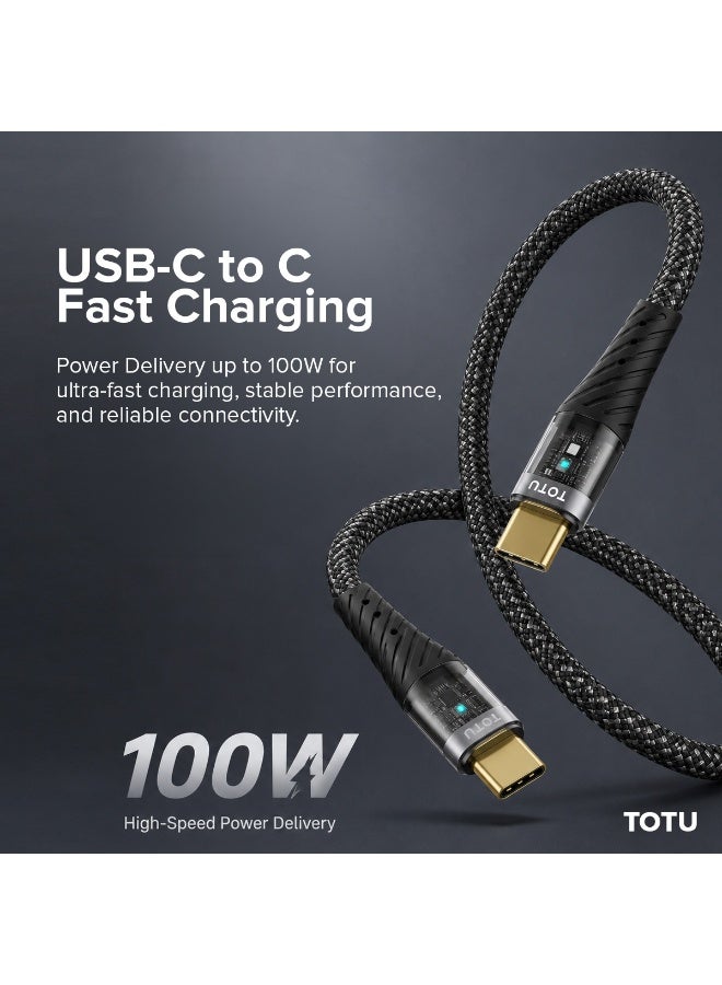 Totu 100W USB-C to USB-C Fast Charging Cable (1.5m, Black) - High-Density Braided Data & Sync Cord with LED Indicator & Gold-Plated Connectors - Black - Image 5
