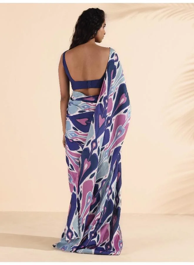 trueBrowns trueBrowns Blue Purple Muslin Ikat Saree
