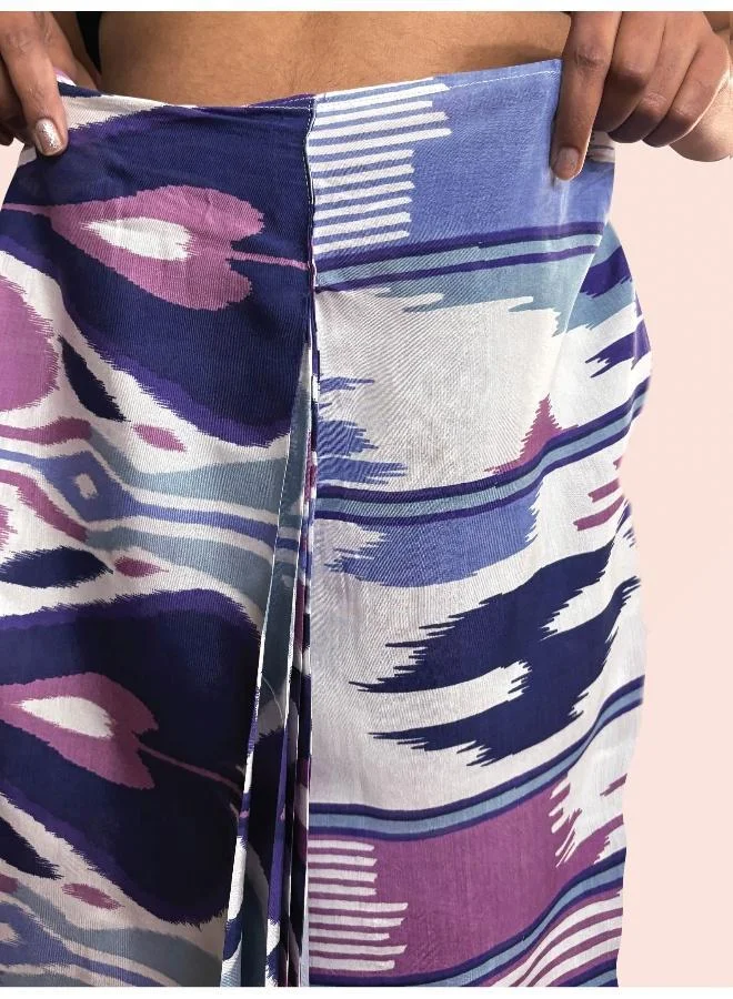 trueBrowns trueBrowns Blue Purple Muslin Ikat Saree