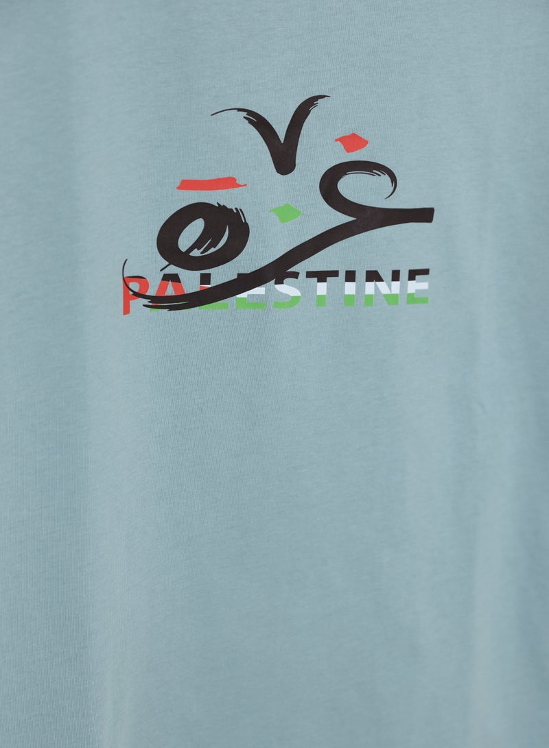 FUN MOMENT Short sleeve round neck T-shirt with Palestine print - Image 2
