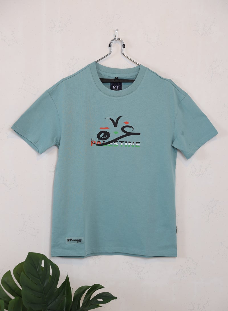 FUN MOMENT Short sleeve round neck T-shirt with Palestine print - Image 1