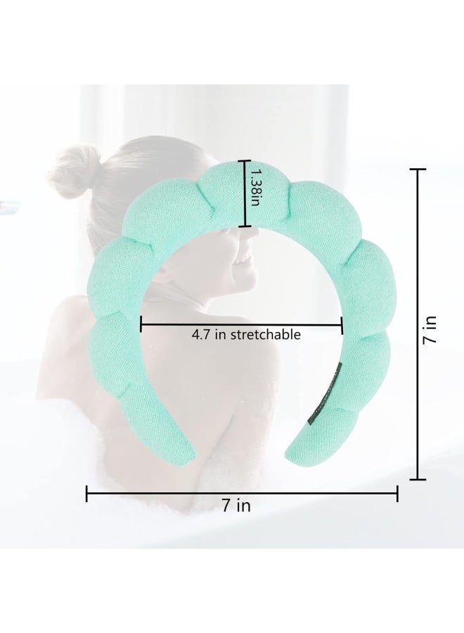 Premify Spa Sponge Headbands & 2 Wristbands Set For Women & Girls, Makeup Removal Headband & Terry Towel Cloth Fabric Hair Band For Washing Face, Skincare (Green) - Image 3