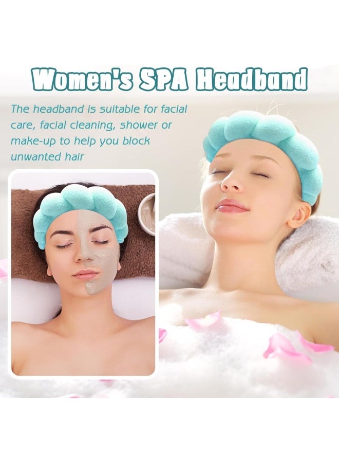 Premify Spa Sponge Headbands & 2 Wristbands Set For Women & Girls, Makeup Removal Headband & Terry Towel Cloth Fabric Hair Band For Washing Face, Skincare (Green) - Image 2