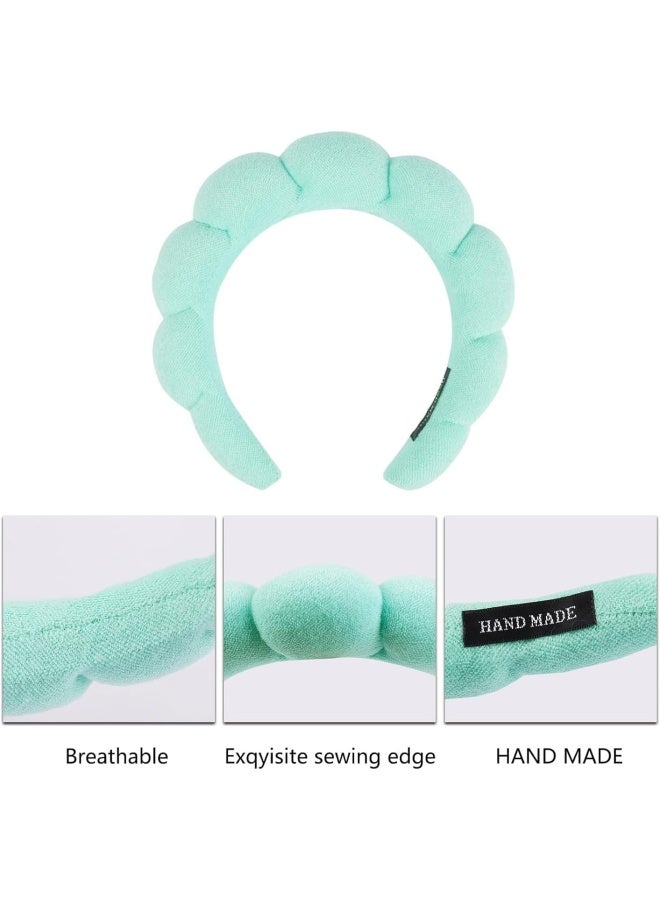 Premify Spa Sponge Headbands & 2 Wristbands Set For Women & Girls, Makeup Removal Headband & Terry Towel Cloth Fabric Hair Band For Washing Face, Skincare (Green) - Image 4