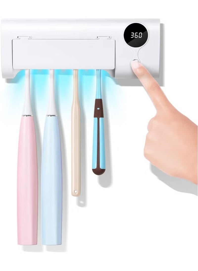 4 Toothbrush Slots UV Toothbrush Sanitizer Cleaner Wall Mount,Bathroom Toothbrush Holder/Rechargeable/No Drilling/Easy to Clean,for Electric and Manual Toothbrush - Image 1