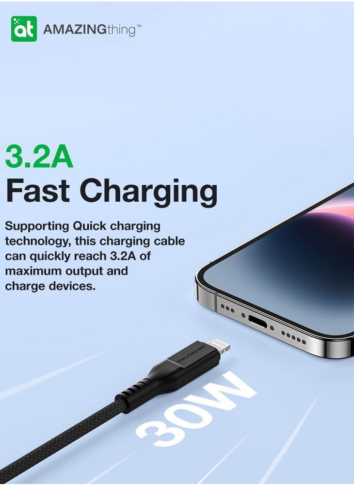 AMAZINGthing - Thunder PRO Lightning to USB-C PD 30W 3.2A Fast Charge Cable [2.1 Meter] - Black - Image 1