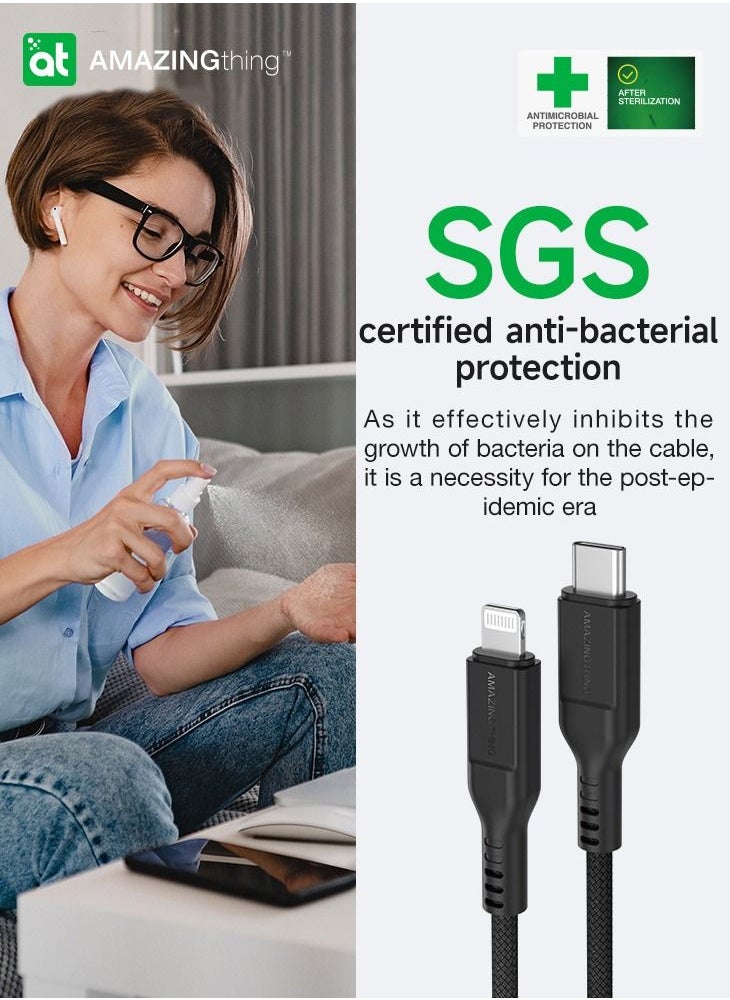 AMAZINGthing - Thunder PRO Lightning to USB-C PD 30W 3.2A Fast Charge Cable [2.1 Meter] - Black - Image 1