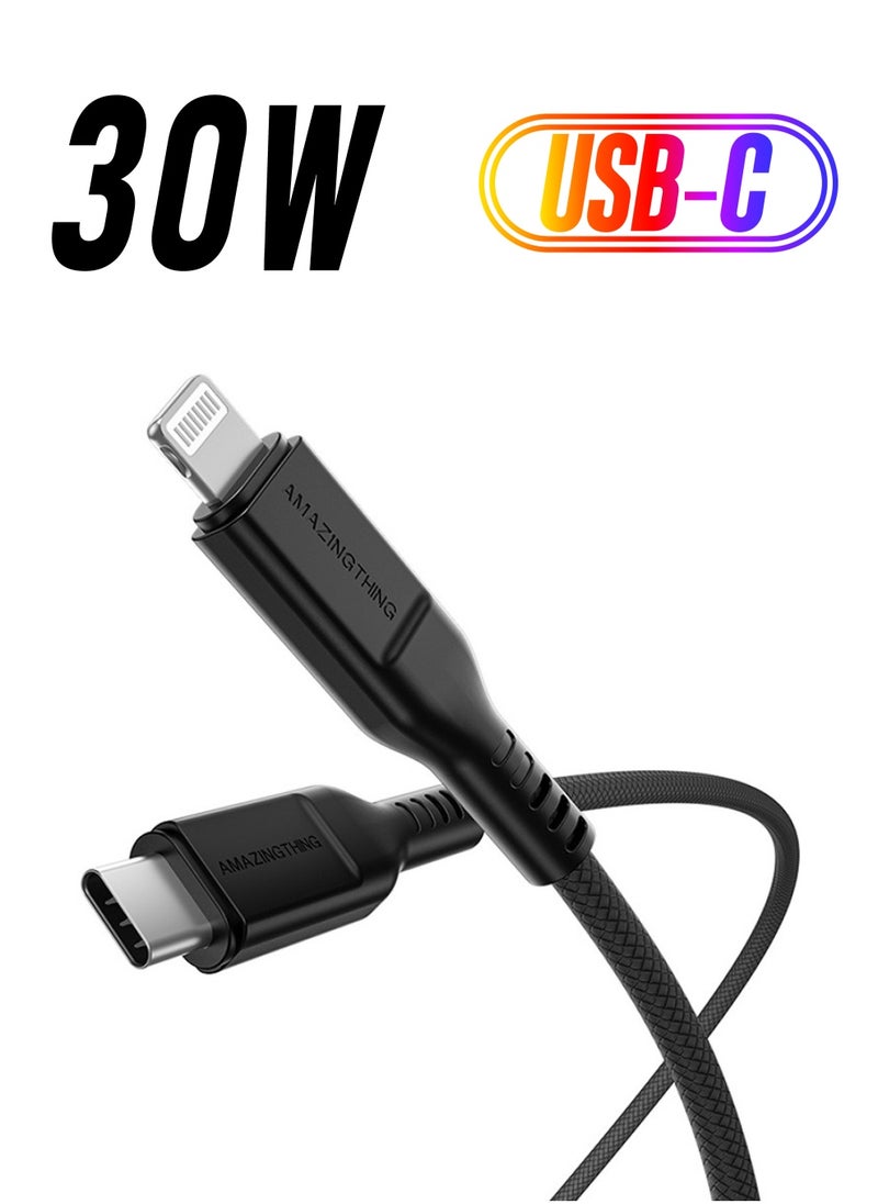 AMAZINGthing - Thunder PRO Lightning to USB-C PD 30W 3.2A Fast Charge Cable [2.1 Meter] - Black - Image 1