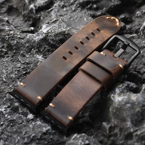 KONAFEI Band Compatible with Apple Watch Ultra 21 49mm 46mm 45mm 44mm 42mm 41mm 40mm 38mm Series 1098SE765432 Vintage Leather iWatch Strap for Men Women 42444549mm BrownBlack HardwareNO LOGO - Image 1