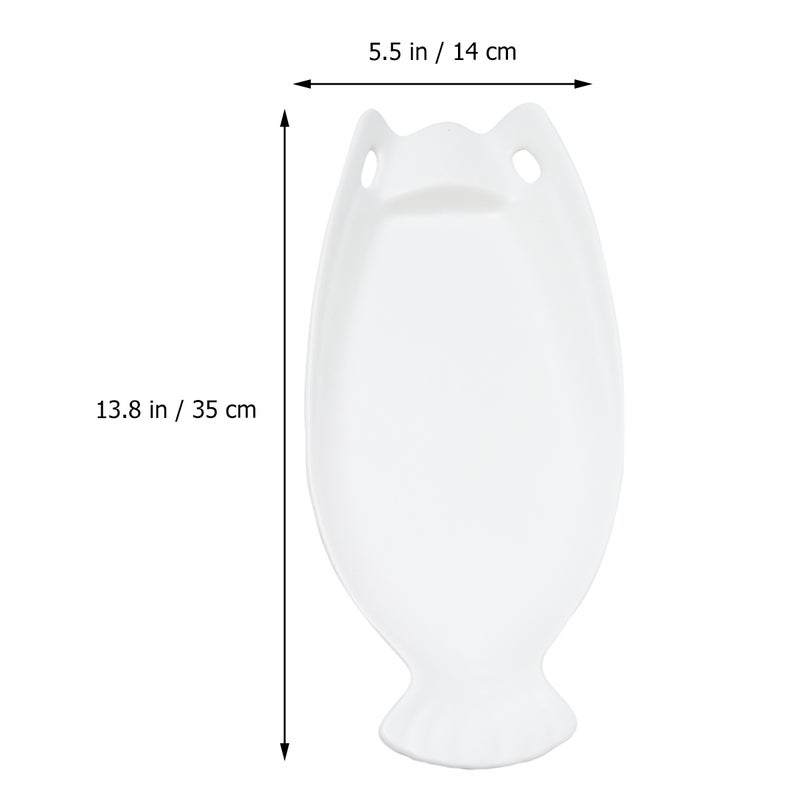 1PC Ceramic Tableware Plate Fish Shaped Storage Dish Steak Pan for Restaurant Home Dinner (14inch, White) - Image 2