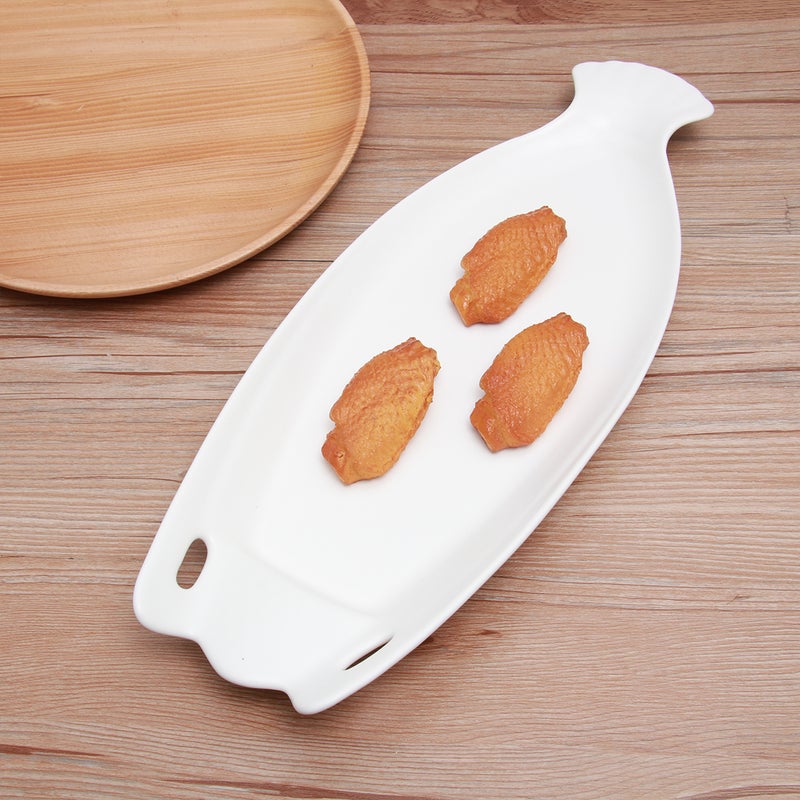 1PC Ceramic Tableware Plate Fish Shaped Storage Dish Steak Pan for Restaurant Home Dinner (14inch, White) - Image 5