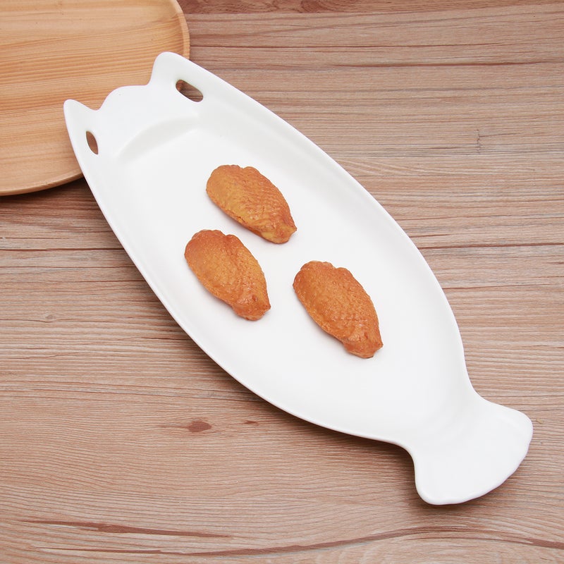 1PC Ceramic Tableware Plate Fish Shaped Storage Dish Steak Pan for Restaurant Home Dinner (14inch, White) - Image 3